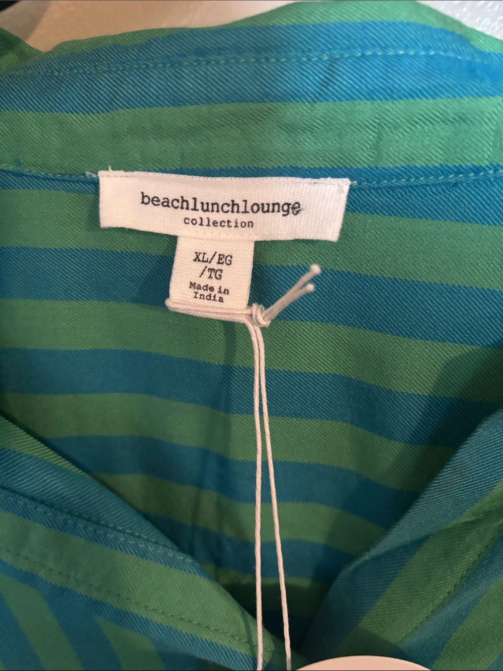 beachlunchlounge Striped Tie-Front Hi-Low Button front Blouse in Green and Teal - Picture 3 of 6